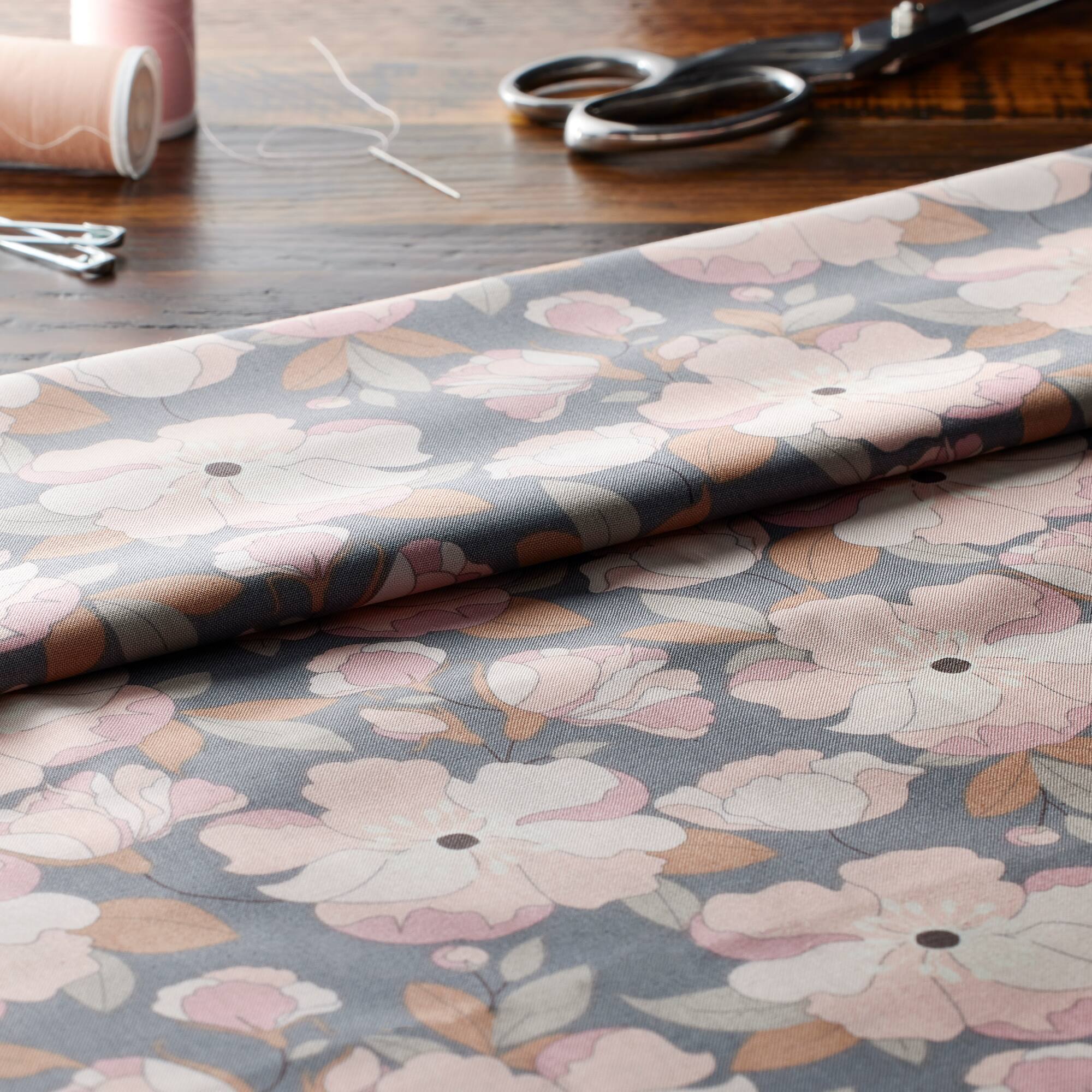 Camelot Fabrics With Love Gray Petals Cotton Fabric
